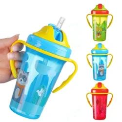 Copo de alimentação do bebê bonito com palha BPA livre garrafa de alimentação portátil à prova de vazamento com alça crianças treinamento bebê sippy copos
