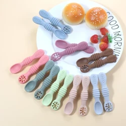 I-2PCS Izinkezo Zezingane Ezinhle Zokufunda Izitsha Setha Ukudla I-Silicone Sticky Spoon Izingane Zokuqeqesha I-Spoon Feeding Tableware