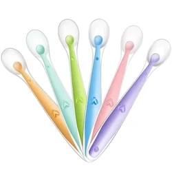 Cucharas suaves de silicona para bebé, utensilios de entrenamiento para niños, cuchara de alimentación de bebé, cuchara suave de alimentos complementarios, cubiertos de primera etapa para bebé