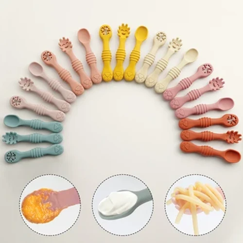 Máthair-pháistí Nua 3PCS Spúnóga Silicone Babaí Uirlisí Leanbh Sceanra Oiliúna Socraigh Béile Beathú Linbh Spúnóg Earraí Boird Leanaí