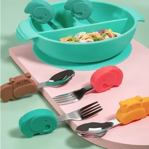 I-Baby Gadgets I-Tableware Setha Izingane Isitsha Sensimbi Engagqwali I-Dinnerware I-Cutlery Ikhathuni I-Infant Food I-Spoon Fork