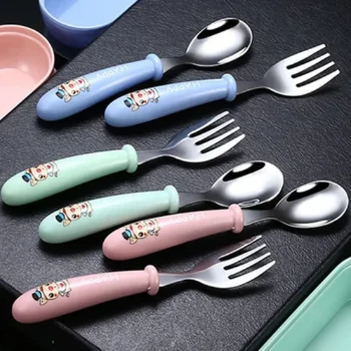 Tiện Ích Cho Bé Bộ Đồ Ăn Trẻ Em Dụng Cụ Inox Cho Bé Chén Ăn Dao Kéo Hoạt Hình Trẻ Sơ Sinh Thực Phẩm Thìa Ăn Nĩa