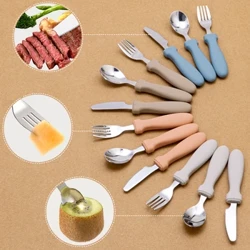 Mới Cho Bé Ăn Tay Cầm Silicone Thìa Inox Bộ Dao Nĩa Bé Tập Ăn Đồ Dùng Cai Sữa Trẻ Em Bộ Đồ Ăn