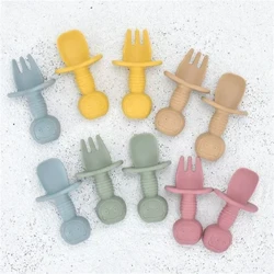 Neigebueren Nahrungsgrade Silikon Mini Gabel Läffel Baby Panda Muster Geschir Fütterstuff Léiert Kanner Iessen Dëscher Set