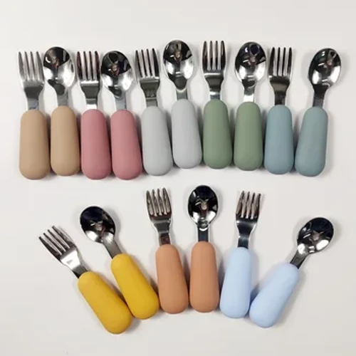 Conjunto de utensílios de mesa para bebês, utensílio de aço inoxidável para crianças pequenas, talheres de desenhos animados, colher de alimentação infantil, garfo