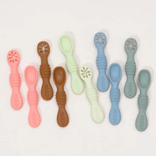 2Pcs/Set Feeding Spoon Para sa Baby Utensils Set Pantulong na Solid Food Toddler Training Bendable Chew Toy Sanggol Bata Mga kagamitan sa mesa