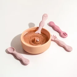 I-Baby Cartoon Spoon Yezingane I-Tableware Setha Izingane Isitsha Sokudlisa Setha Ingane Encane Ye-Silicone Dinnerware I-Cutlery Baby Izesekeli