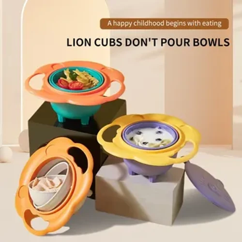 Bé Bé Bát Trẻ Em Xoay 360 Độ Con Quay Hồi Chuyển Bát Sư Tử Bát Cân Bằng Bát Không Đổ Chống bỏng Và Chống Rơi Bát Ăn