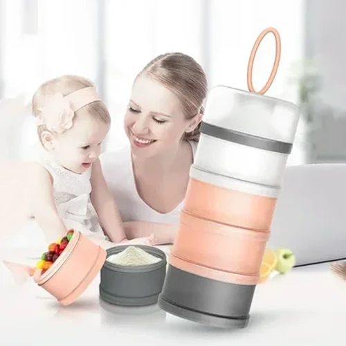 Dozator portabil pentru formula de lapte praf cu 4 compartimente Cutie de depozitare pentru alimente pentru bebelusi, potrivita pentru calatorii, recipient pentru lapte pentru alimente pentru bebelusi