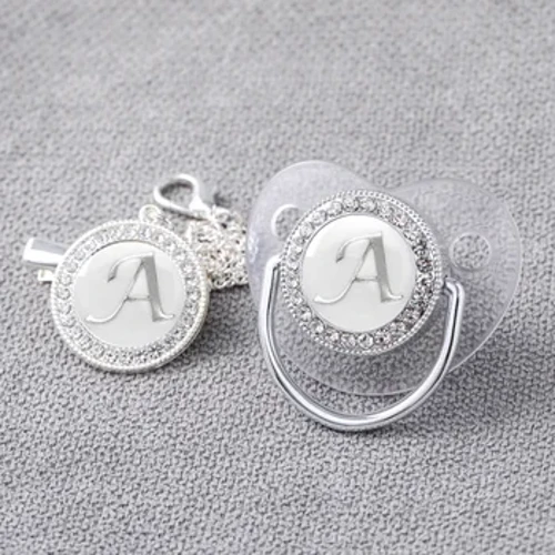 Bé Cá Tính Núm Vú Giả Kẹp Sơ Sinh Sang Trọng Núm Vú Giả Giá Đỡ Chữ Bạc Bling Trẻ Sơ Sinh Trong Suốt Núm Vú Silicone Không Chứa BPA