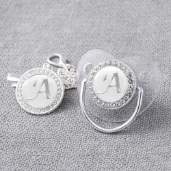 Personlig babysmokkeklemmer Nyfødt Luksussmokker Holder Brev Sølv Bling Spedbarn Transparent Silikon Nipple Bpa Free