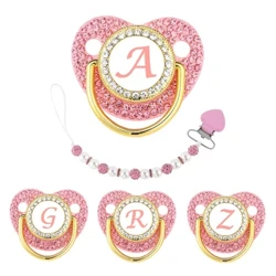 I-Pink Newborn Pacifier Clip Chain 26 Letters Baby Dummy Soother Holder Silicone Princess Infant Teether Nipple BPA Mahhala