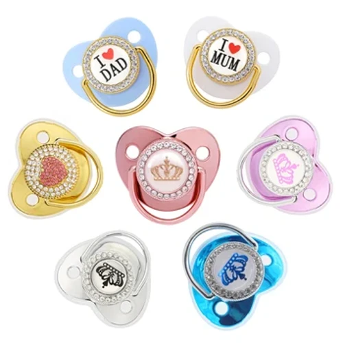 Nyfödd Napp Baby Shower Present Bling Baby Dummy Silikon BPA-fri Spädbarnsnapp Nyfödd Napp För Bebisar Jag älskar Mamma Pappa