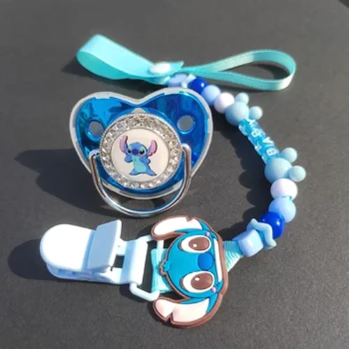 Disney Hot Sale Núm vú giả và kẹp núm vú giả BPA Free BPA Stitch Núm vú giả bằng silicon cho trẻ sơ sinh Vàng Bling Núm vú giả cho trẻ sơ sinh