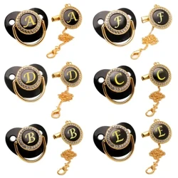 Clips de chaîne de sucette de luxe noirs avec nom de couvercle lettre initiale porte-tétine en Silicone sucettes personnalisées fête de bébé nouveau-né
