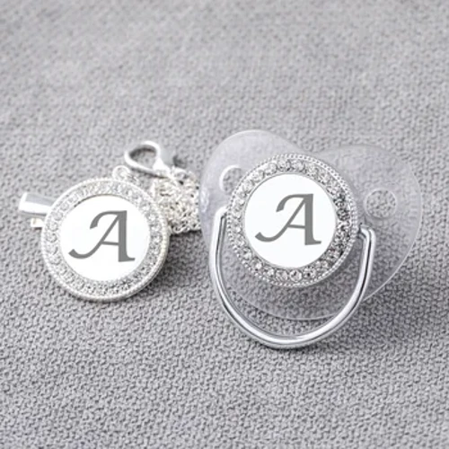 Pacifier Clip Hoʻopaʻa Pacifier Hoʻopaʻa Letter Kālā Bling ʻO nā pēpē Transparent Silicone Teether BPA Free