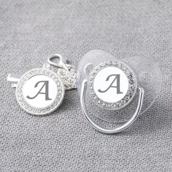 Pacifier Clip Hoʻopaʻa Pacifier Hoʻopaʻa Letter Kālā Bling ʻO nā pēpē Transparent Silicone Teether BPA Free