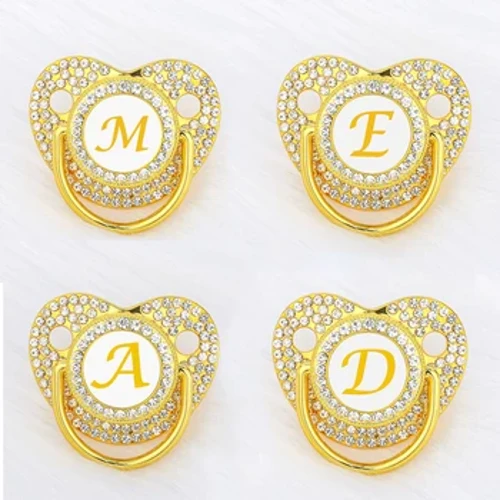 Guld zirkon sut til nyfødte med låg Navneinitialer Personlige sutter til babyer Silikone spædbørn Dummy Ny baby shower gave
