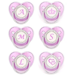 Dot Ungu Logam dengan Penutup Dot Silikon Bebas BPA Nama Huruf Awal Dummy Teether Hadiah Pancuran Bayi untuk Bayi