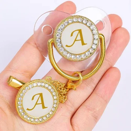 2023 Clipiau Pacifier Babanod Newydd-anedig Llythyr Tryloyw Aur Bling Deth Silicôn Teether Pacifiers Babanod Deiliad Anrhegion Cawod Babanod