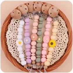 Nā Lei Pua Silicone i hana lima ʻia i ke kaulahao pacifier pēpē beech wood teether nipple clip no ka hana niho pēpē kahu hānai nahu mea pāʻani ʻauʻau makana.