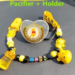 Cute na Mickey Mouse at Winnie the Pooh Crown Bling Pacifier at Pacifier Clip Dust Cover Mga Sanggol na Lalaki at Babae 0-18 Buwan BPA Free Baby