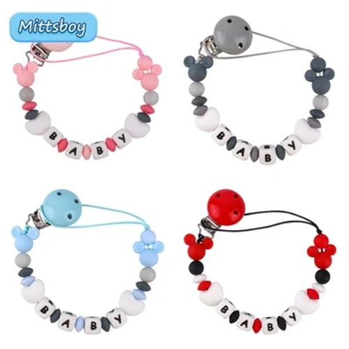 MỚI Tùy Chỉnh Handmade Cá Tính Tên Silicone Chữ Cái Hạt Núm Vú Giả Kẹp Dây Xích Bé Miếng Dán Giá Đỡ Vòng Tay Nhai Điều Dưỡng Quà Tặng