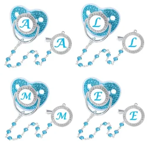 26 Clip Pacifier Babanod Cychwynnol Blue Zircon Newydd-anedig Pacifiers Moethus Personol Deiliad Silicôn Dannedd Babanod Deth BPA Am Ddim