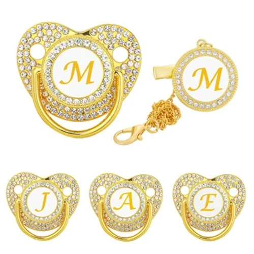 Sang Trọng Zircon Cho Em Bé Kẹp 26 Chữ Cái Sơ Sinh Cá Tính Núm Vú Giả Giá Đỡ Bling Silicone Trẻ Sơ Sinh Miếng Dán Núm Vú Không Chứa BPA