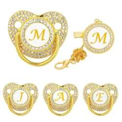 Luxus Zirkon Baby Pacifier Clip 26 Buschtawen Neigebueren Personaliséiert Pacifier Holder Bling Silikon Infant Teether Nippel Bpa Free
