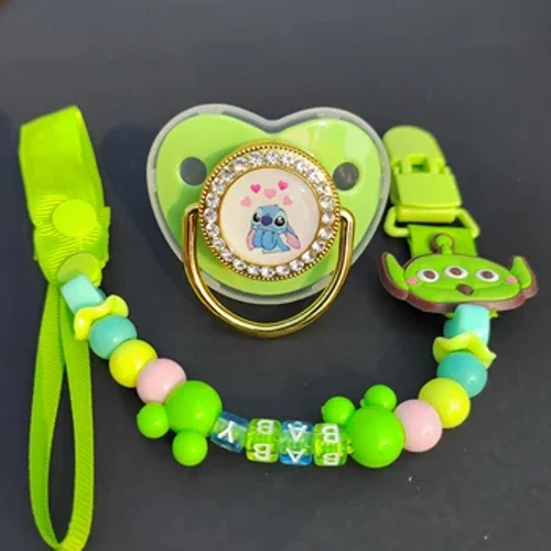 0-24 Months Fresh Green Cartoon Animal Bling Baby Pacifier With Bead Clip For Baby Bling BPA Free Baby Newborn Fake Pacifier