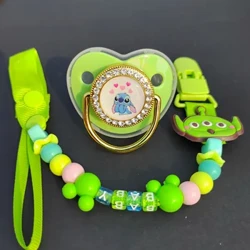 0-24 meses fresco verde dos desenhos animados animal bling chupeta do bebê com clipe de grânulo para o bebê bling bpa livre bebê recém-nascido chupeta falsa