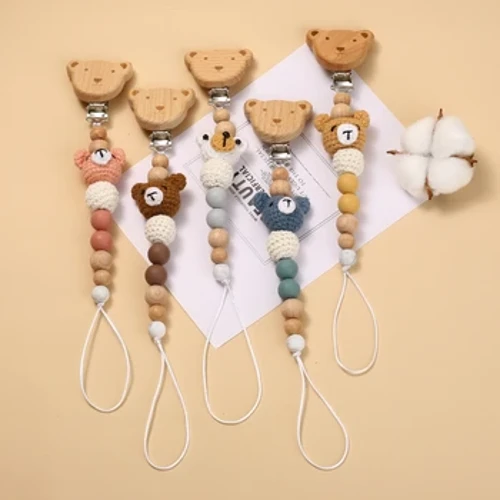 Gearrthóg Pacifier Adhmaid Feá Babaí Cartún Coirníní Cróise Ainmhithe Slabhra Nipple Silicone Do Bhréagáin Altranais Teether Slabhra Pacifier Babaí