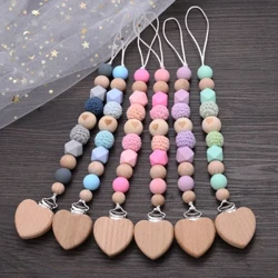 Clip per ciuccio per massaggiagengive in faggio per bambini fatti a mano Perline geometriche all'uncinetto Catena per massaggiagengive in silicone Clip per capezzoli per catena per ciuccio per bambini