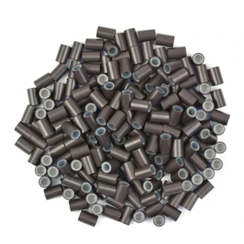 Cylchoedd micro 200 pcs wedi'u leinio â silicon yn cysylltu Gleiniau Copr 4.0 * 2.8* Gleiniau Gwallt 6.0 mm ar gyfer Estyniadau Gwallt Du/Brown Tywyll
