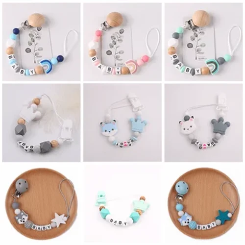 Clip Pacifier Personol Baby Customization Enw Silicôn Pacifier Gwrth-Gollwng Gadwyn Bwyd Gradd Silicôn Teething Teganau Ar Gyfer Molar