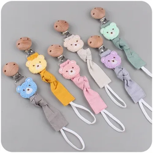 Núm Vú Giả Cho Bé Dây Xích Mềm Handmade Vải Cotton Động Vật Núm Vú Dây Xích Gỗ Tròn Kẹp Cho Điều Dưỡng Miếng Dán Nhai Đồ Chơi Quà Tặng