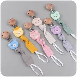 Baby Pacifier Kette Soft Handgemaach Kotteng Stoff Déier Nippel Kette Ronn Holz Clip Fir Pfleeg Teether Kauen Spillsaachen Kaddo