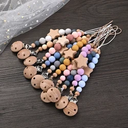 Nei Baby Pacifier Chain Clips Holz Pentagram Teether Silikon Ronn Perlen Teething Chain Fir Pfleeg Soother Chew Toys Dusch Kaddo