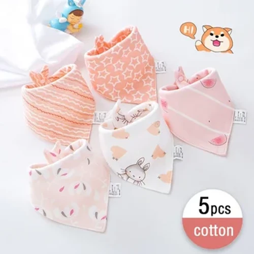 5pcs/lot Bibs Babanod Cotwm Pur Triongl Bibiau Cotwm Dwbl Argraffu Cartŵn Tywel Poer Bechgyn Babanod Merched Bwydo Ffedog
