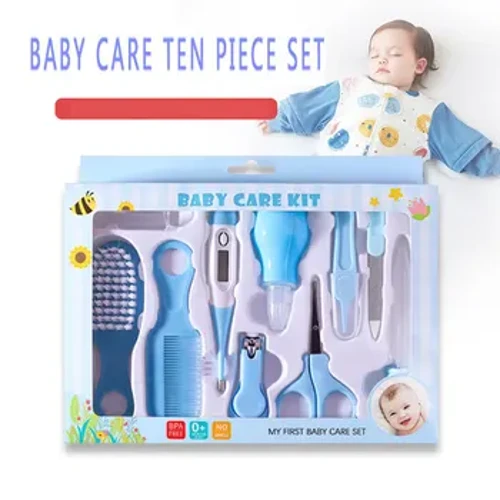 10PCS/Set Baby Gesondheetsversuergung Kit Kanner Nagel Hoer Gesondheetsversuergung Thermometer Pfleeg Pinsel Clipper Teether Zännbürk Baby Essentials