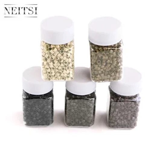 Neisti 500 pz/1000 pz 4mm Micro Anelli Foderati in Silicone Collegamenti Perline per I Tip Strumenti per Estensioni Dei Capelli Umani Multi-colore