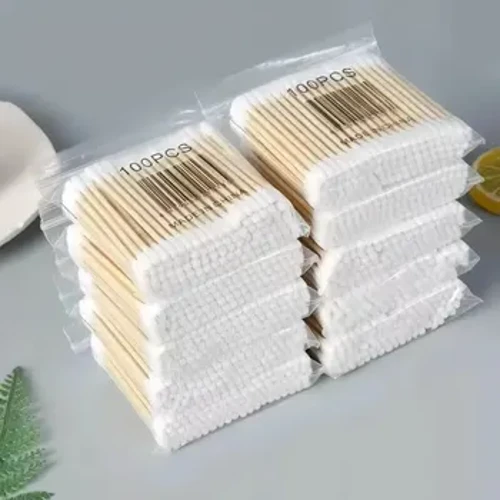 100pcs Iphakethe ngalinye, 5 Pack, I-Cotton Swabs Ephindwe Kabili, I-Baby Cotton Swabs, Izinti Zokuhlanza Indlebe, Amathuluzi Okuhlanza Anempilo