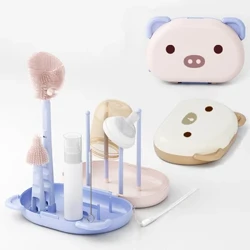 Set Sikat Pembersih Botol Bayi Ukuran Perjalanan Rak Pengeringan Silicone Cleaning Nipple Straw Cleaner Kit Dispenser Sabun Organizer Case