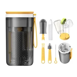 Set portabil de perie pentru biberoane Set de curățare pentru biberoane de călătorie cu suport de uscare magnetic/dozator de săpun/pașcă de depozitare