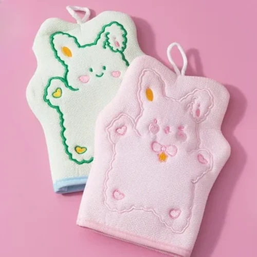 Kids Brwsys Bath Cotwm Meddal Menig Brwsys Bath Exfoliating Cartŵn Ciwt Bechgyn Cwningen Merched Merched Glanhau Gofal Cynhyrchion Cawod Bath