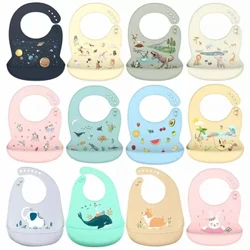 ʻO Silicone Babi Bib Waterproof Saliva e kulu ana i ka maiʻa Bibs Cartoon Newborn hānai ʻoluʻolu hiki ke ʻai ʻia nā Aprons Baby Adjustable Burp Scarf
