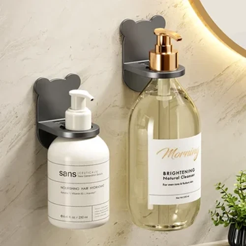 Non-perforated Shower Gel Rak Wall Mounted Shampoo Rak Sudut Beruang Sabun Tangan Hook Aksesoris Kamar Mandi Organizer