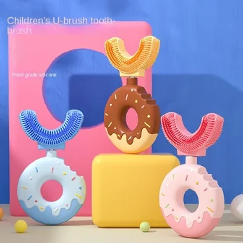 Lindo cepillo de dientes para bebé en forma de U, cepillo de dientes Manual para niños, herramienta de limpieza de dientes, cepillo de dientes para niños, cepillo Oral de silicona suave con dibujos animados