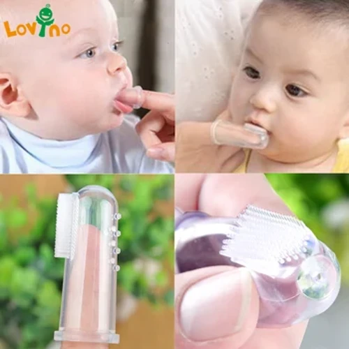 Spazzolino da denti per bambini per cure odontoiatriche Spazzolino per dito in silicone per bambini Massaggio trasparente Massaggiagengive morbido con scatola per denti da bambina